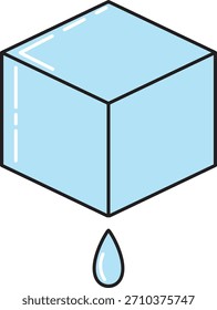 Vector illustration of a melting ice cube with a falling water droplet. Ideal for temperature visuals, beverage icons, educational materials, and minimalist designs related to cooling or phase change.