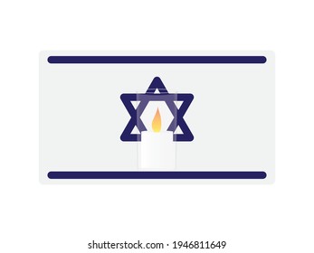 Vector illustration of memorial candles on Israeli flag with White background