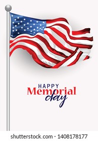 Vector illustration of Memorial Day Banner, USA flag waving with stars on bright background