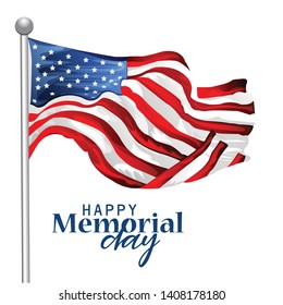 Vector illustration of Memorial Day Banner, USA flag waving with stars on bright background