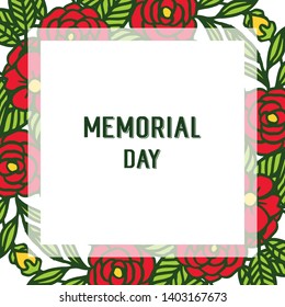 Vector illustration memorial day card style with various abstract purple rose wreath frame hand drawn