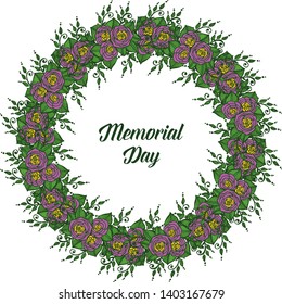 Vector illustration memorial day card style with various abstract purple rose wreath frame hand drawn