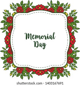 Vector illustration memorial day card style with various abstract purple rose wreath frame hand drawn