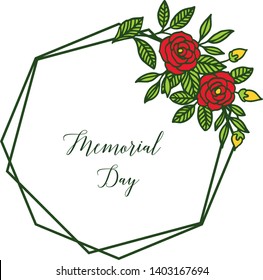 Vector illustration memorial day card style with various abstract purple rose wreath frame hand drawn