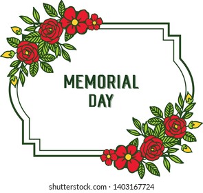 Vector illustration memorial day card style with various abstract purple rose wreath frame hand drawn