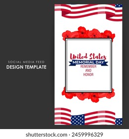 Vector illustration of Memorial Day social media feed template