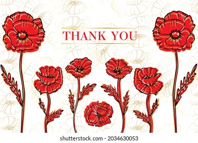 Vector illustration of memorial day symbol - poppy flowers. Anzac day banner design with space for text.