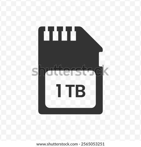 Vector illustration of memory 1 TB icon in dark color and transparent background(PNG).