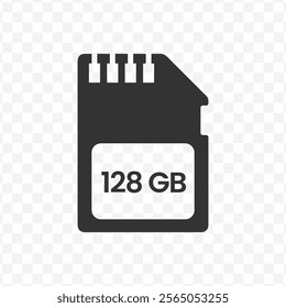 Vector illustration of memory 128 GB icon in dark color and transparent background(PNG).