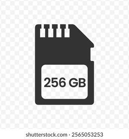 Vector illustration of memory 256 GB icon in dark color and transparent background(PNG).