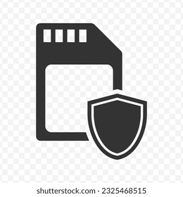 Vector illustration of memory card protection icon in dark color and transparent background(PNG).