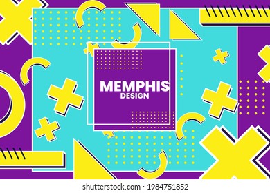 Vector illustration of memphis retro styled geometric shaped template. Perfect for backgrounds for magazine cover, Banner, Poster, Wallpaper.