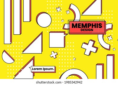 Vector illustration of memphis retro styled geometric shaped template. Perfect for backgrounds for magazine cover, Banner, Poster, Wallpaper.