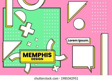 Vector illustration of memphis retro styled geometric shaped template. Perfect for backgrounds for magazine cover, Banner, Poster, Wallpaper.