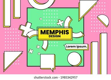 Vector illustration of memphis retro styled geometric shaped template. Perfect for backgrounds for magazine cover, Banner, Poster, Wallpaper.