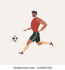 Vector illustration with men in athletic poses. Soccer players. Flat illustration.