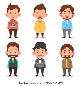 A vector illustration of men avatars in different outfits