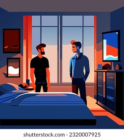 vector illustration of men in bedroom