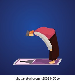 Vector illustration of men bowing in prayer suitable for Islamic theme designs such as Ramadan, Maulid, Muharram, Rajab, Eid Al-Fitr, Eid Al-Adha etc.