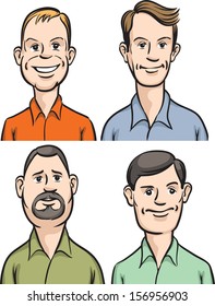 Vector illustration of Men cartoon faces. Easy-edit layered vector EPS10 file scalable to any size without quality loss. High resolution raster JPG file is included.