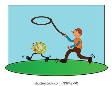 Vector illustration of men catching money(euro coin).