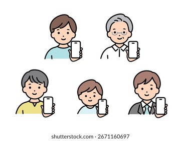 Vector illustration of men of different ages with smartphones