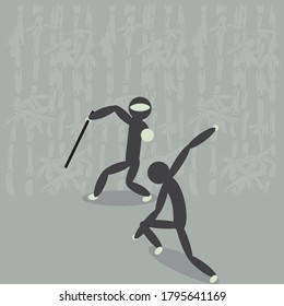 vector illustration of men fighting with swords