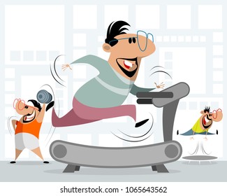 Vector illustration of men in the gym