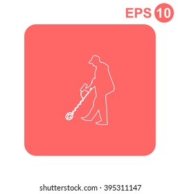 Vector illustration of the men with metal detector