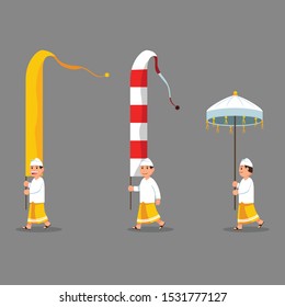 Vektorillustration-Illustration von Männern auf Bali hinterher rituellen Parade zum Strand, um die Reinigung Zeremonie von Melasti. Geeignet für das Thema "Hinduismus".