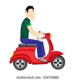Vector illustration men on scooter on white background