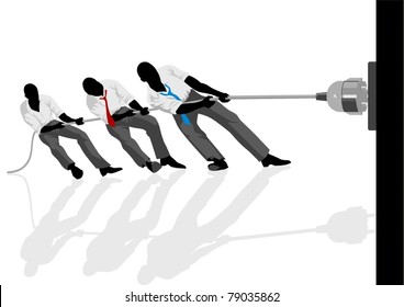 Vector Illustration Of Men Pulling The Plug