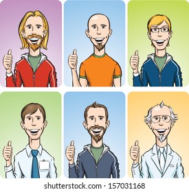 Vector illustration of men showing thumb up. Easy-edit layered vector EPS10 file scalable to any size without quality loss. High resolution raster JPG file is included.