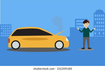 
Vector illustration. Men are sick with his car that is parked.