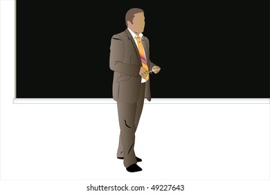 Ilustración vectorial de hombres cerca de la pizarra