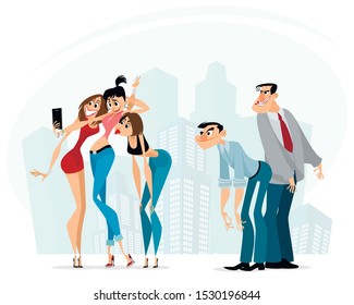 Vector illustration of men staring at beauties