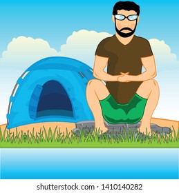 Vector illustration men tourist on reposing coast calm yard