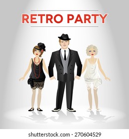 Vector illustration with a men and women dressed in retro style