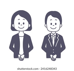 Vector illustration of men and women in suits with smiling faces