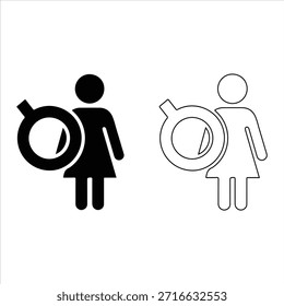 A vector illustration of a men and women toilet sign, featuring gender-neutral icons for public restrooms man woman toilettes sign symbol silhouette vector icon on white background illustration