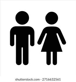 A vector illustration of a men and women toilet sign, featuring gender-neutral icons for public restrooms man woman toilettes sign symbol silhouette vector icon on white background illustration