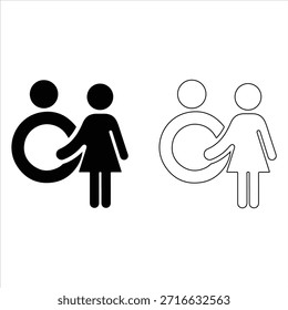Eine Vektorgrafik eines Männer- und Frauentoilettenzeichens mit geschlechtsneutralen Symbolen für öffentliche Toiletten Männer- und Frauentoiletten Symbol Silhouette Vektorsymbol auf weißer Hintergrundgrafik