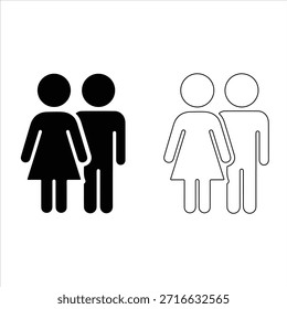 Una Ilustración vectorial de un letrero de inodoro de hombres y mujeres, con íconos de género neutro para baños públicos. Icono de Vector de silueta de símbolo de letrero de hombre y mujer en ilustración de fondo blanco