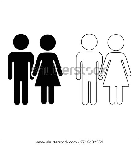 A vector illustration of a men and women toilet sign, featuring gender-neutral icons for public restrooms man woman toilettes sign symbol silhouette vector icon on white background illustration
