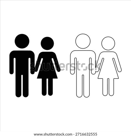 A vector illustration of a men and women toilet sign, featuring gender-neutral icons for public restrooms man woman toilettes sign symbol silhouette vector icon on white background illustration