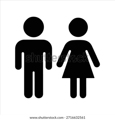 A vector illustration of a men and women toilet sign, featuring gender-neutral icons for public restrooms man woman toilettes sign symbol silhouette vector icon on white background illustration