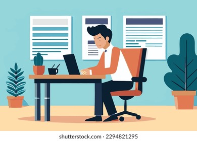 Ilustración vectorial de los hombres que trabajan en laptops - Concepto de trabajo remoto y colaboración para empresas y productividad