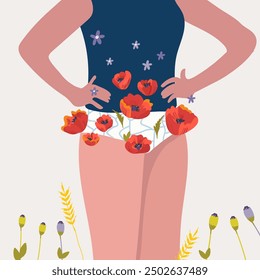 Vector Illustration of menopause. Women's disease. Vaginal dryness. Reproductive system. Female cycle disorder, amenorrhea. 