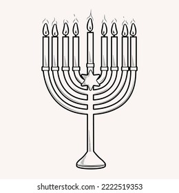 Vector illustration Menorah with david star. Hebrew lampstand. Jewish holiday. Traditional hanukkah candlestick. Nine branched candelabrum. Religious and holiday attribute