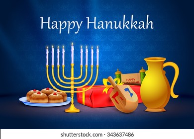 vector illustration of menorah and gift in Israel festival Happy Hanukkah background